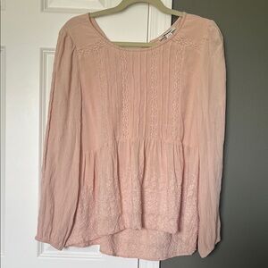 Pink Lace Detail Blouse Size L Boho Feminine Peasant Top